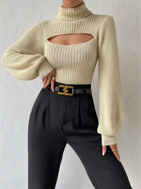 Sexy loose versatile sweater turtleneck hollow sweater outer topLimited Edition Knit Tops