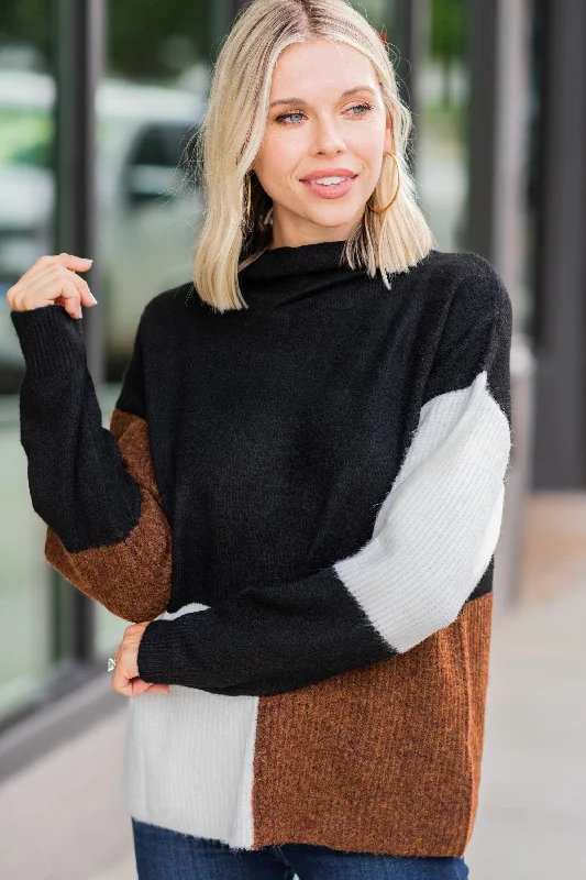 Speak To Your Heart Black Colorblock SweaterMetallic Knit Tops