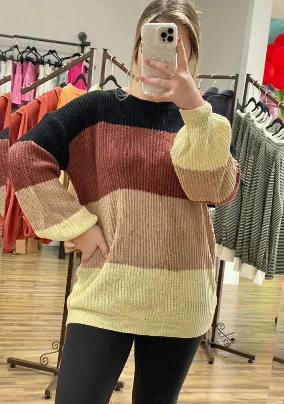 Striped Long Sleeve Knit SweaterAlpaca Knit Tops