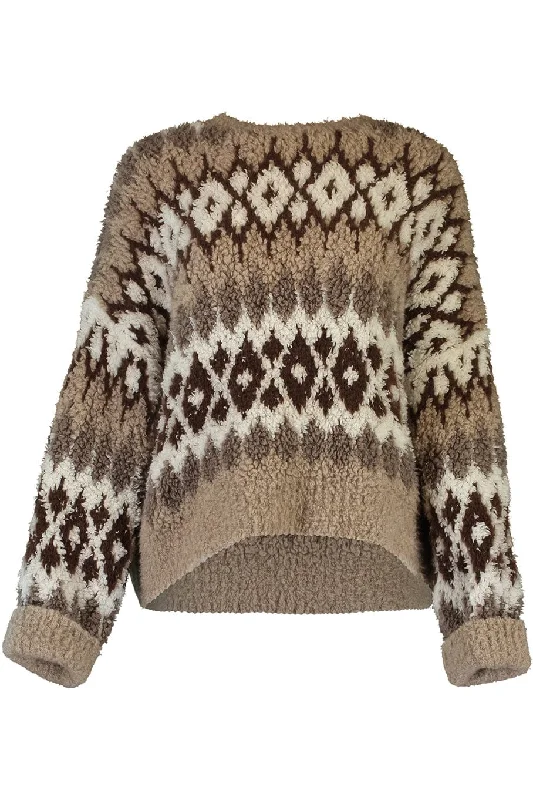 Teddy Nordic Crew Neck SweaterBeaded Knit Tops