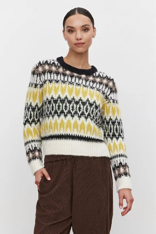 THELMA ALPACA FAIR ISLE SWEATERCrewneck Knit Tops