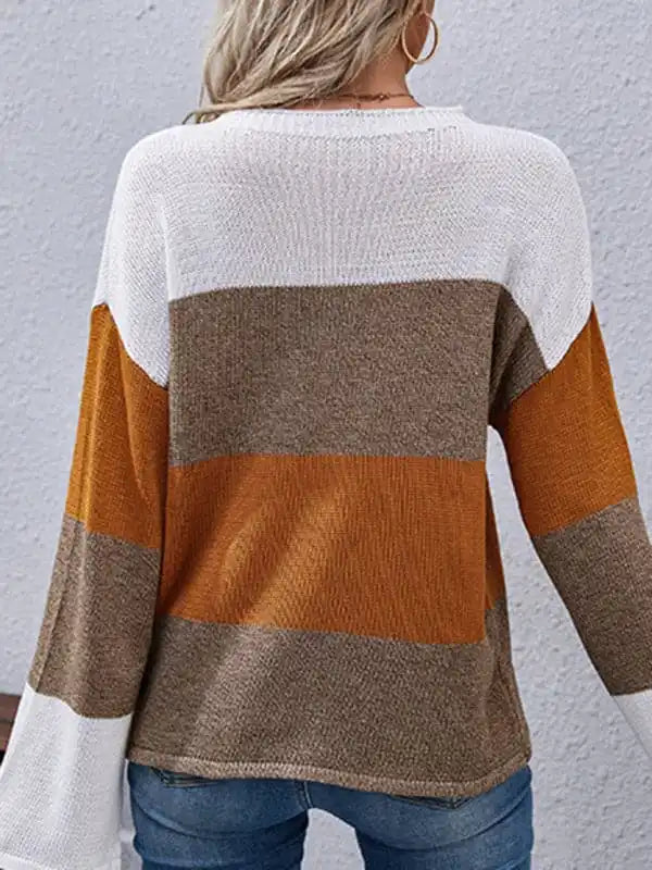 women’s autumn and winter loose stitching long sleeve sweaterTravel Knit Tops