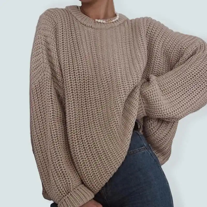 Women’s Crew Neck Drop Sleeve Knit SweatshirtCollege Knit Tops