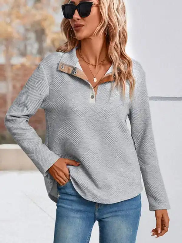 women’s long sleeve plaid stitching sweatshirtScoop Neck Knit Tops