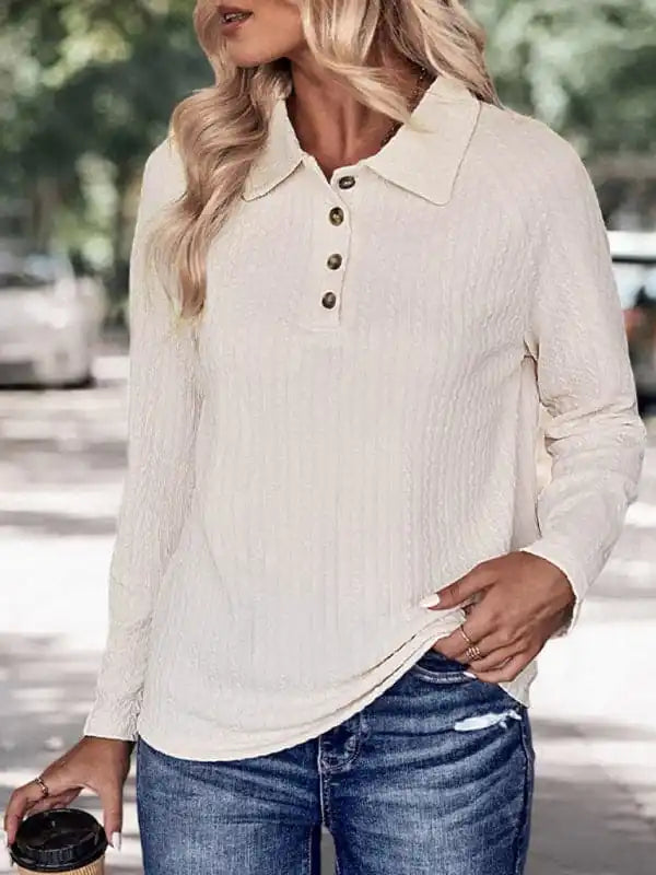 Women’s New Lapel Solid Color Long Sleeve SweaterYoga Knit Tops