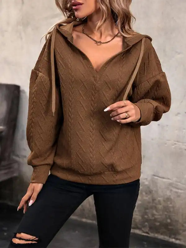 Women’s new solid color knitted long hooded sweatshirtHunting Knit Tops