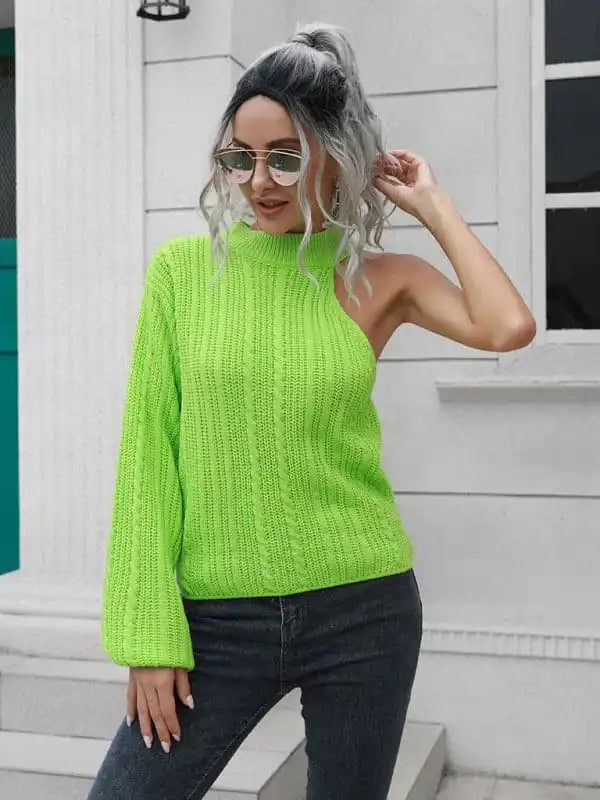 Women’s One Shoulder Off Shoulder SweaterButton-Up Knit Tops