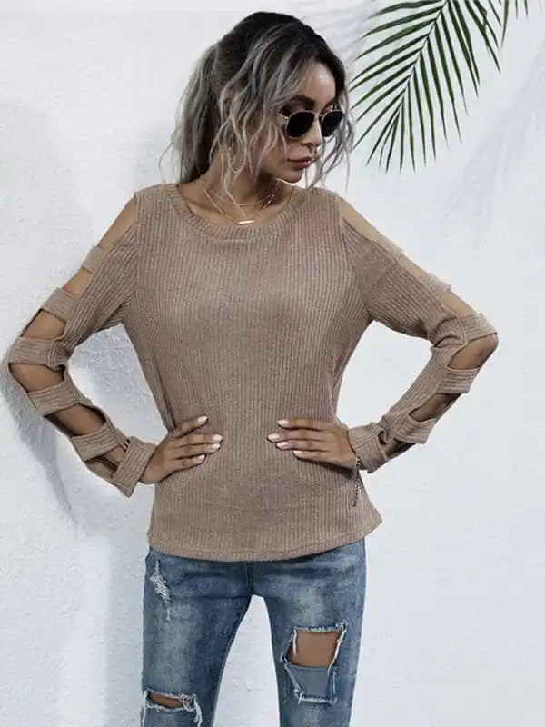 women’s slim fit sweater hollow long sleeve bottoming knitted sweaterAsymmetrical Knit Tops