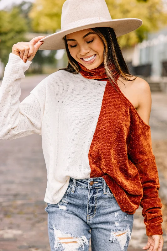 You Should Be Here Brick Red SweaterAsymmetrical Knit Tops