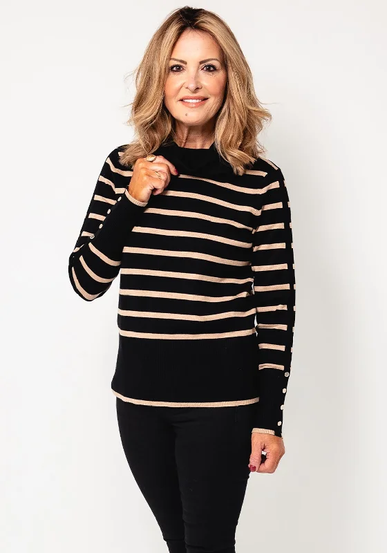 Betty Barclay Striped Knit Cowl Neck Jumper, Black