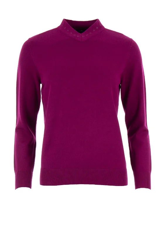 Castle of Ireland Embellished V Neck Jumper, Purple