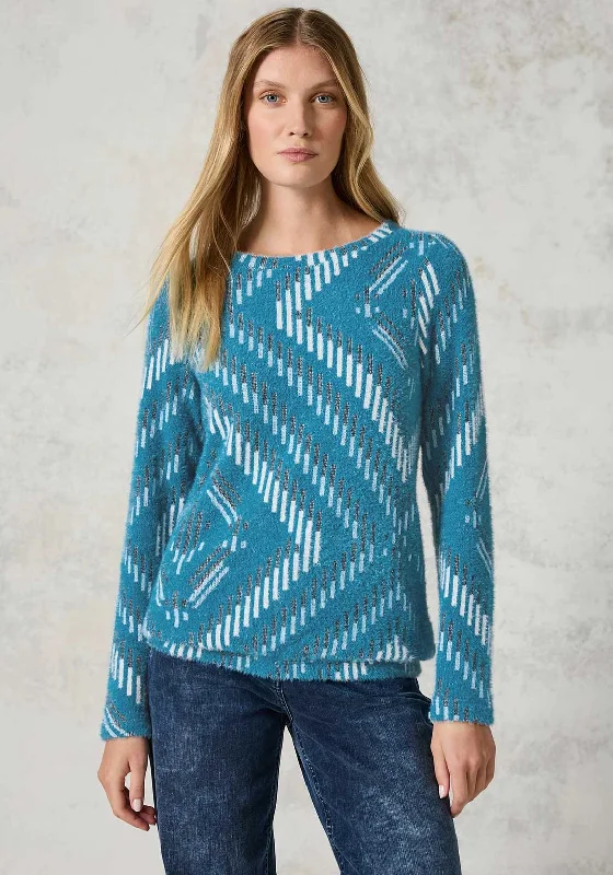 Cecil Jacquard Feather Yarn Jumper, Blue