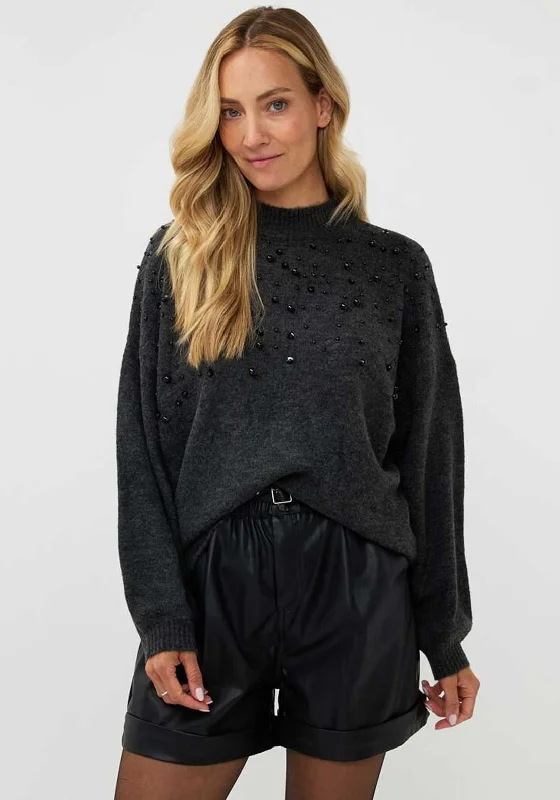 Esqualo Bead Embellished Jumper, Dark Grey