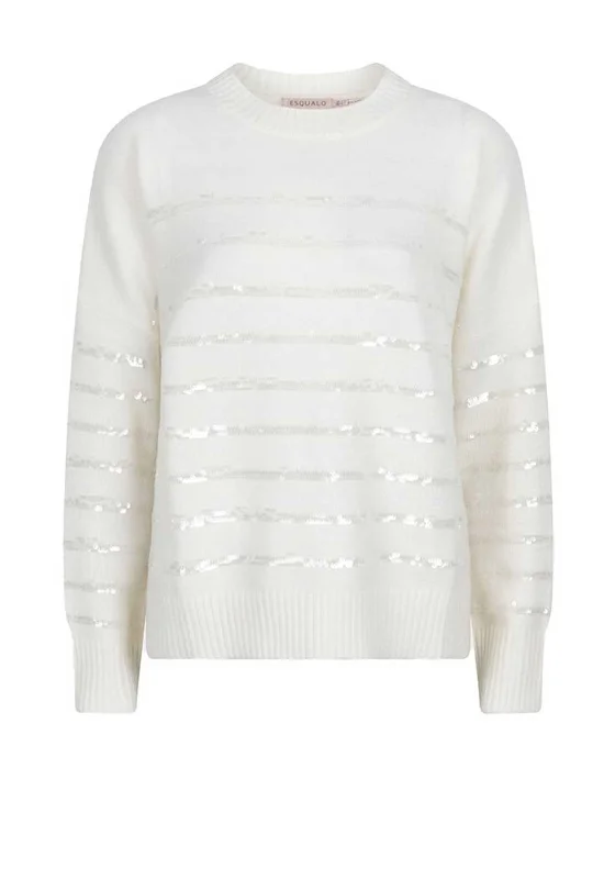 Esqualo Sequin Striped Jumper, Off White