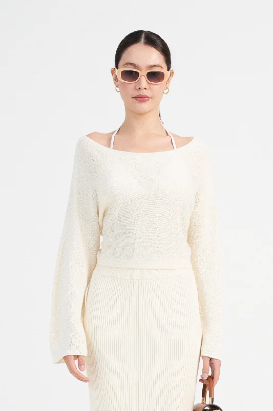 [Restocked] Kendall Off Shoulder Sweater in Cream Beige