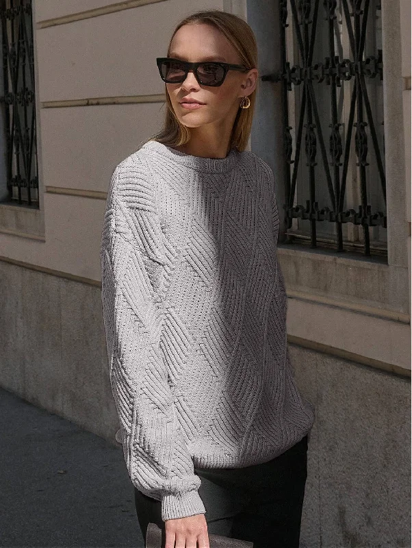 Knitted Organic Cotton Rhomb Jumper | Light Grey