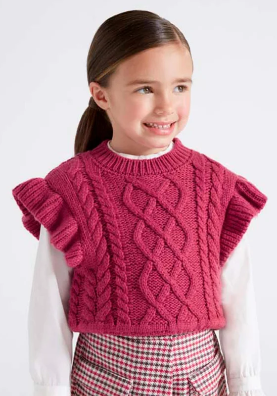 Mayoral Girls Chunky Knit Gilet, Raspberry