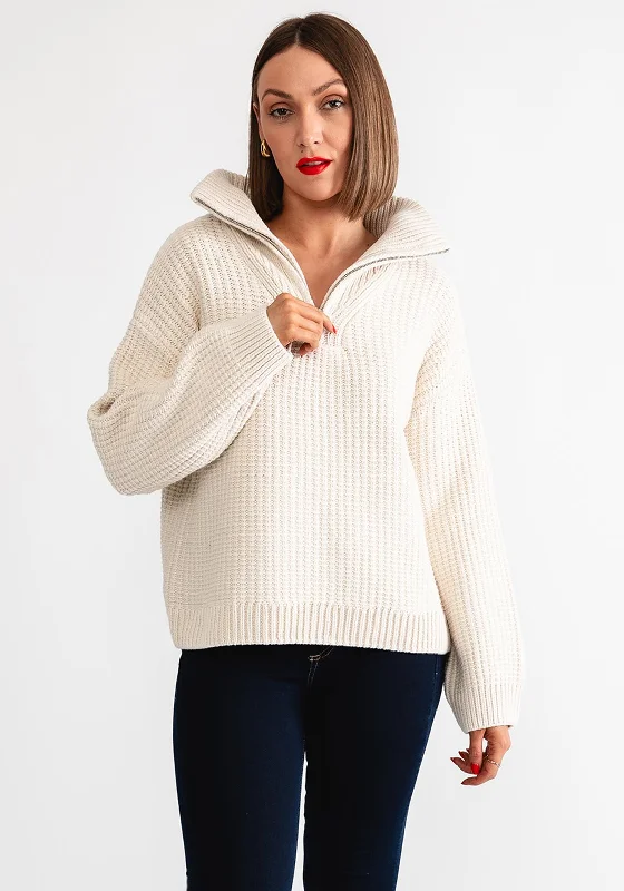 Object Tina Knit Half Zip Jumper, Cream