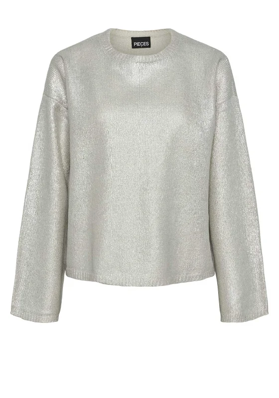 Pieces Roi Round Neck Metallic Jumper, Light Gold