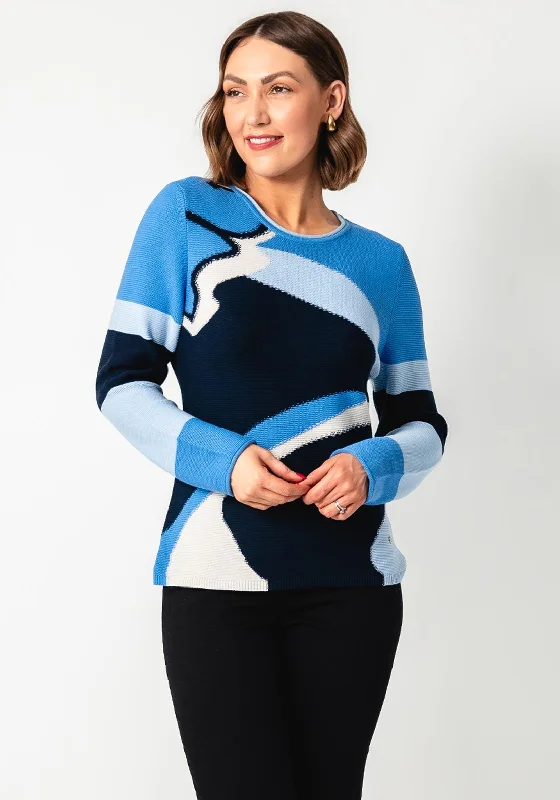 Rabe Printed Round Neck Jumper, Blue