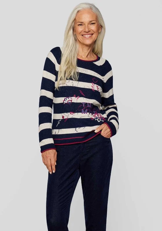 Rabe Embroidered Striped Jumper, Navy Multi