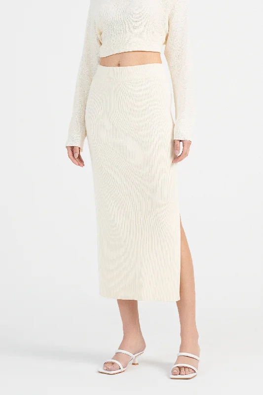 Rochelle Knit Skirt with Slit in Cream Beige