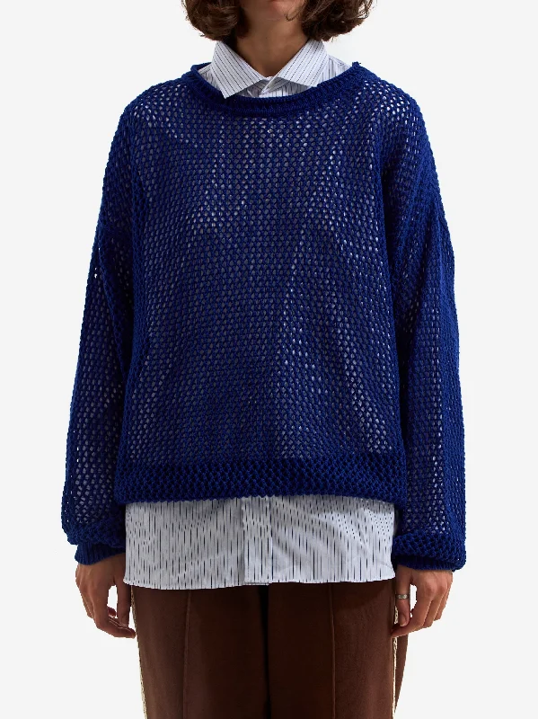 s.k. manor hill Open Knit Sweater - Royal Blue Cotton