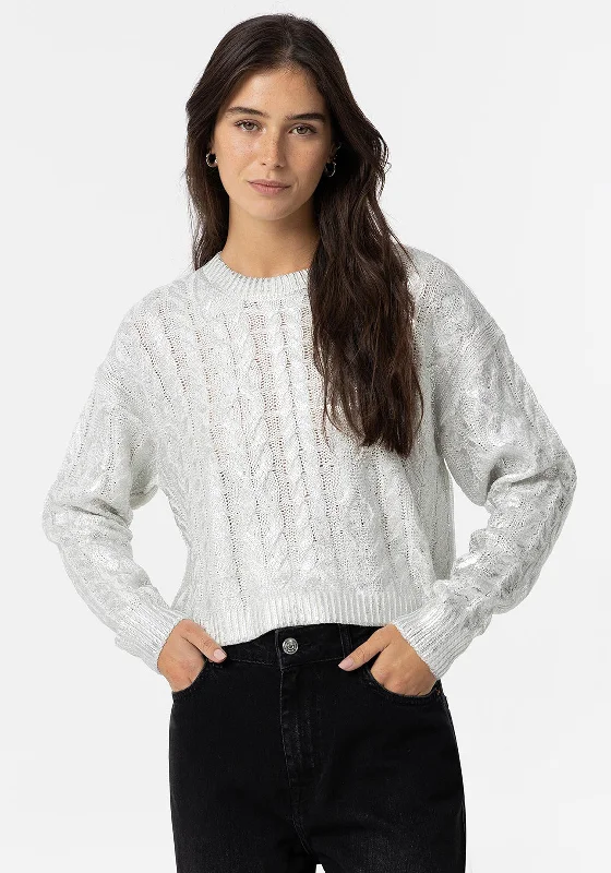 Tiffosi Electra Metallic Cable Knit Jumper, Silver