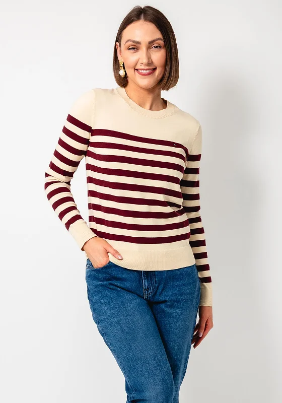 Tommy Hilfiger Striped Knit Sweater, Beige and Burgundy