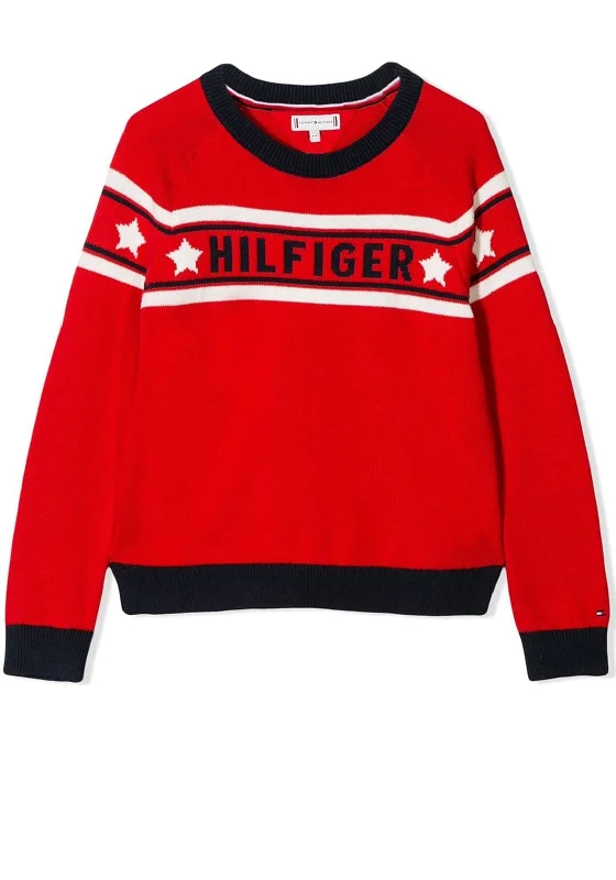 Tommy Hilfiger Girls Hilfiger Knit Jumper Age 8, Red