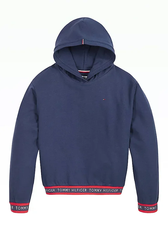 Tommy Hilfiger Girls Logo Rib Hoodie, Twilight Navy