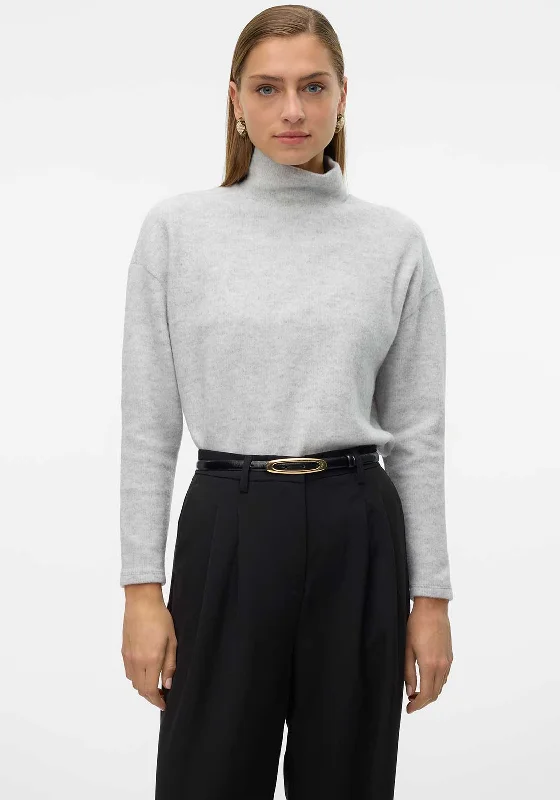 Vero Moda Ebba Polo Neck Fleece Sweater, Grey