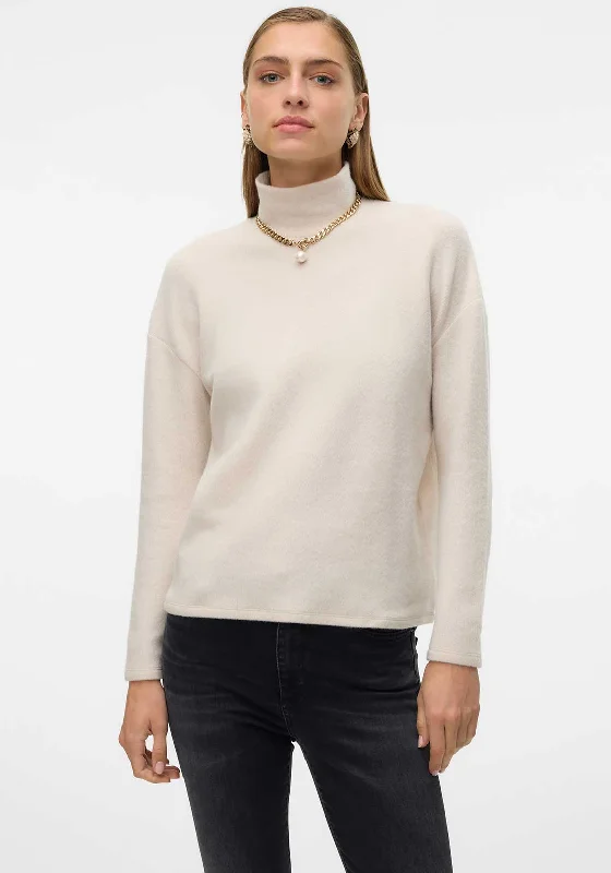 Vero Moda Ebba Polo Neck Fleece Sweater, Beige