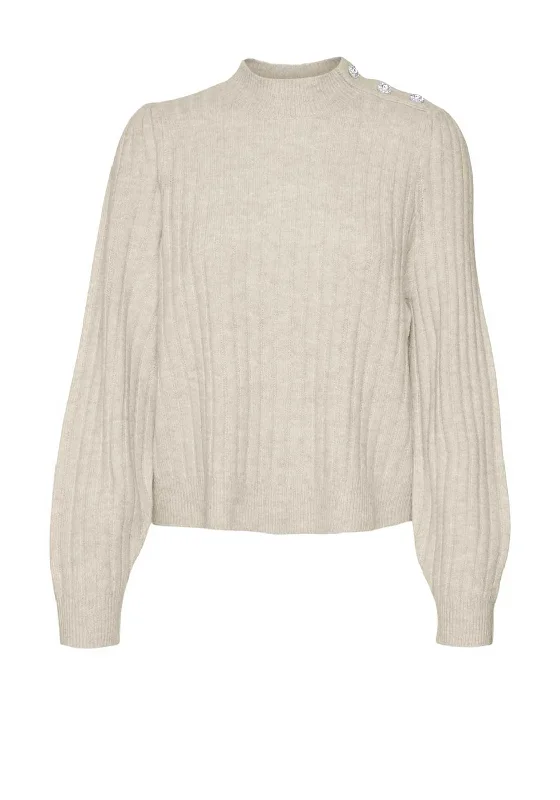 Vero Moda Elya Embellished Detail Jumper, Beige