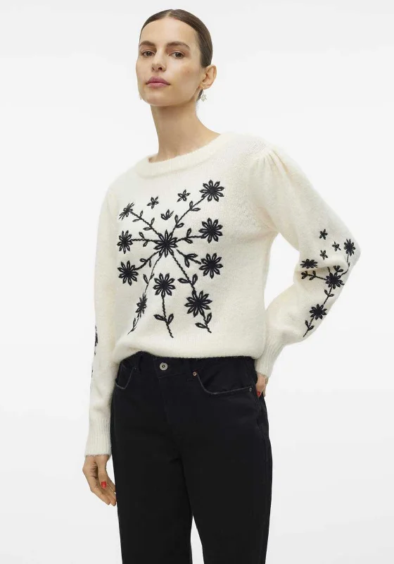 Vero Moda Gaia Floral Embroidered Jumper, Cream