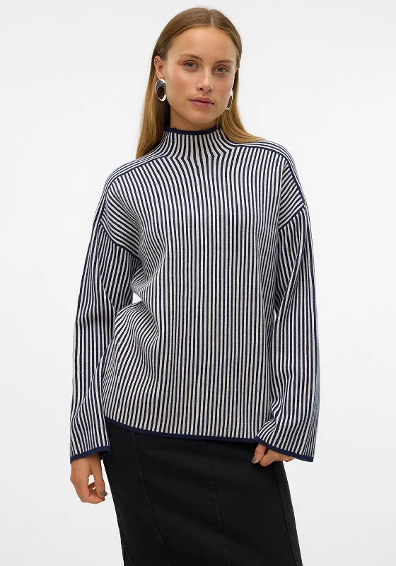 Vero Moda Gold Pinstripe High Neck Jumper, Navy