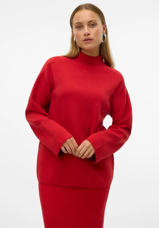 Vero Moda Gold High Neck Jumper, Red