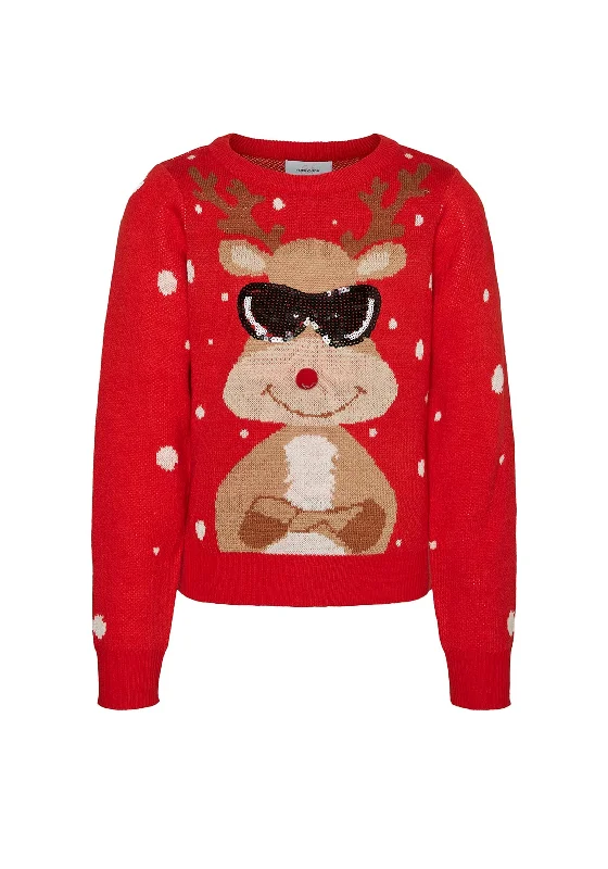 Vero Moda Girl Tinsel Christmas Jumper, Chinese Red