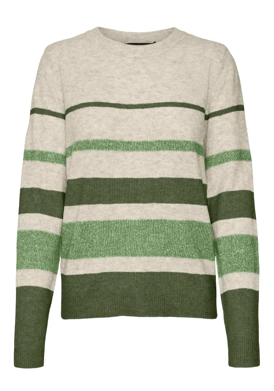 Vero Moda Plaza Striped Jumper, Cream and Green