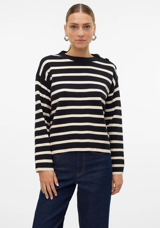 Vero Moda Saba Striped Boxy Jumper, Black and Cream