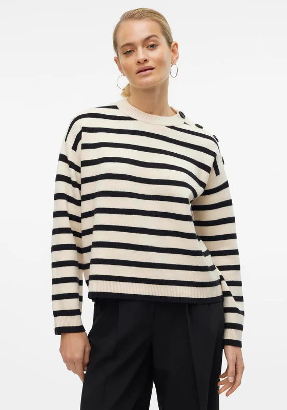 Vero Moda Saba Striped Boxy Jumper, Cream and Black