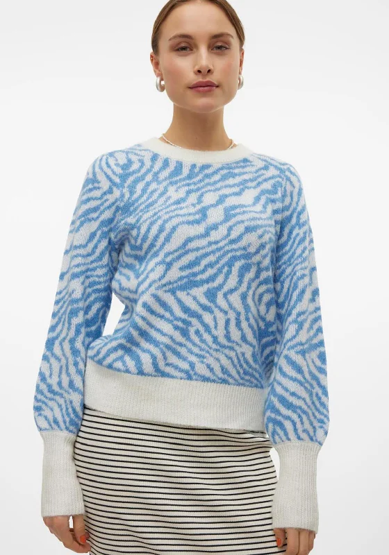 Vero Moda Tari Zebra Print Jumper, Blue