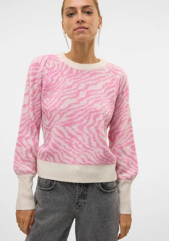 Vero Moda Tari Zebra Print Jumper, Pink