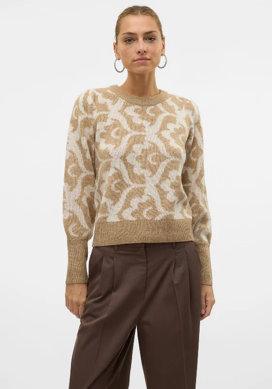 Vero Moda Tari Floral Print Jumper, Beige