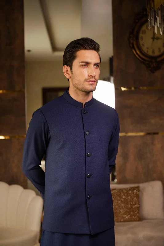 Royal Navy Blue - Waistcoat & Kurta-Pyjama Set