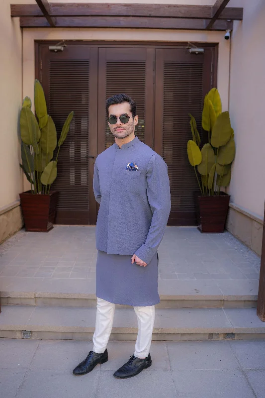 Grey - Waistcoat & Kurta-Pyjama Set