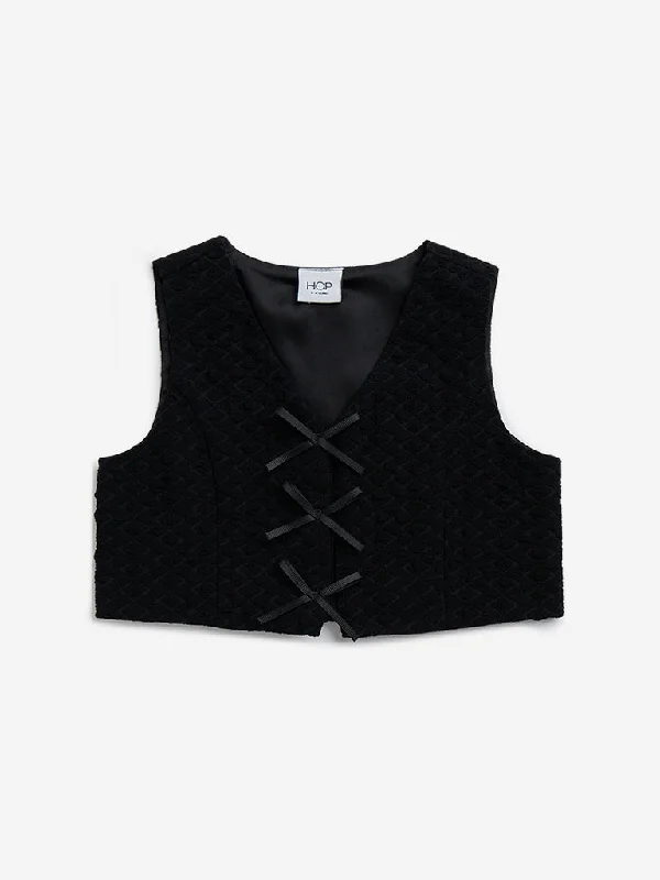 HOP Kids Black Self-Textured Waistcoat-Style Top