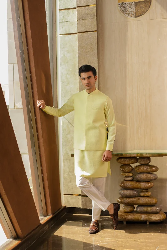 Sunburst Lime - Waistcoat and Kurta Pyjama Set