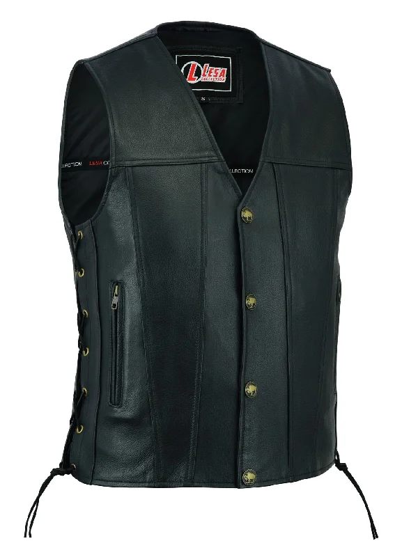 Mens Real Leather Biker Style Waistcoat Black Genuine Leather Motorcycle Vest