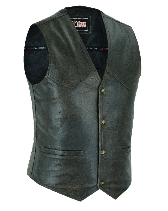 Mens Real Leather Waistcoat Motorcycle Biker Style Distressed Brown Vest